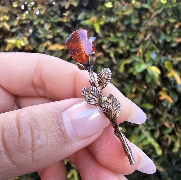 Vtg Amber Rose on Sterling - Picture 3 of 8